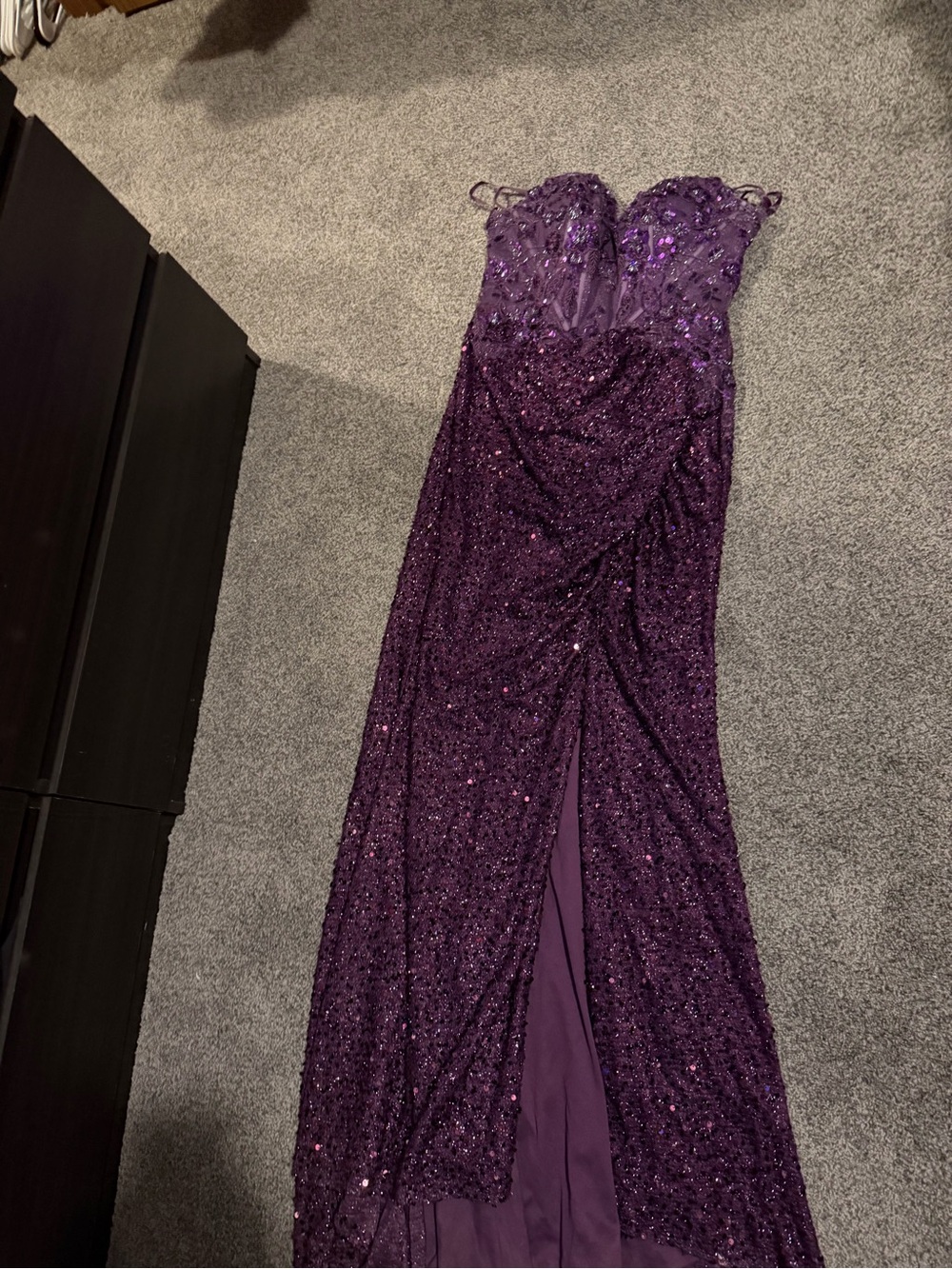 Women's Purple Sequin Strapless Evening Dress
